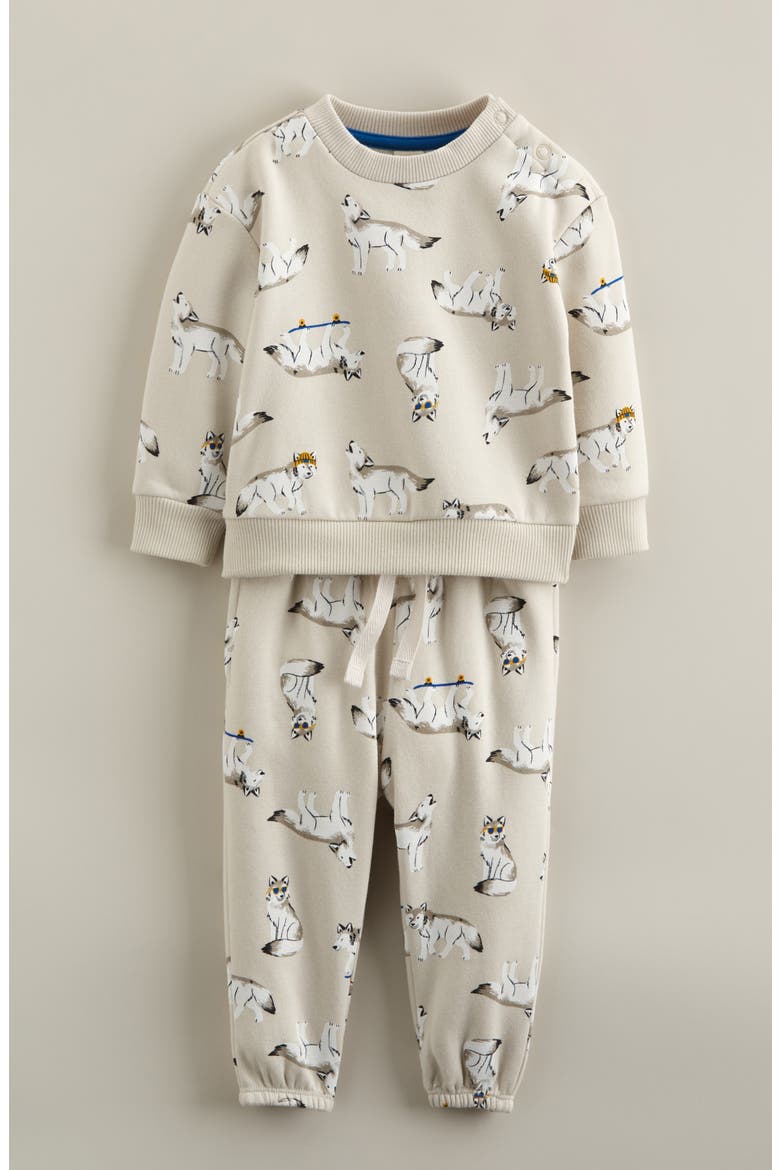 Print Fleece Sweatshirt & Sweatpants Set, Main, color, GREY MOONBEAM WOLF PALS
