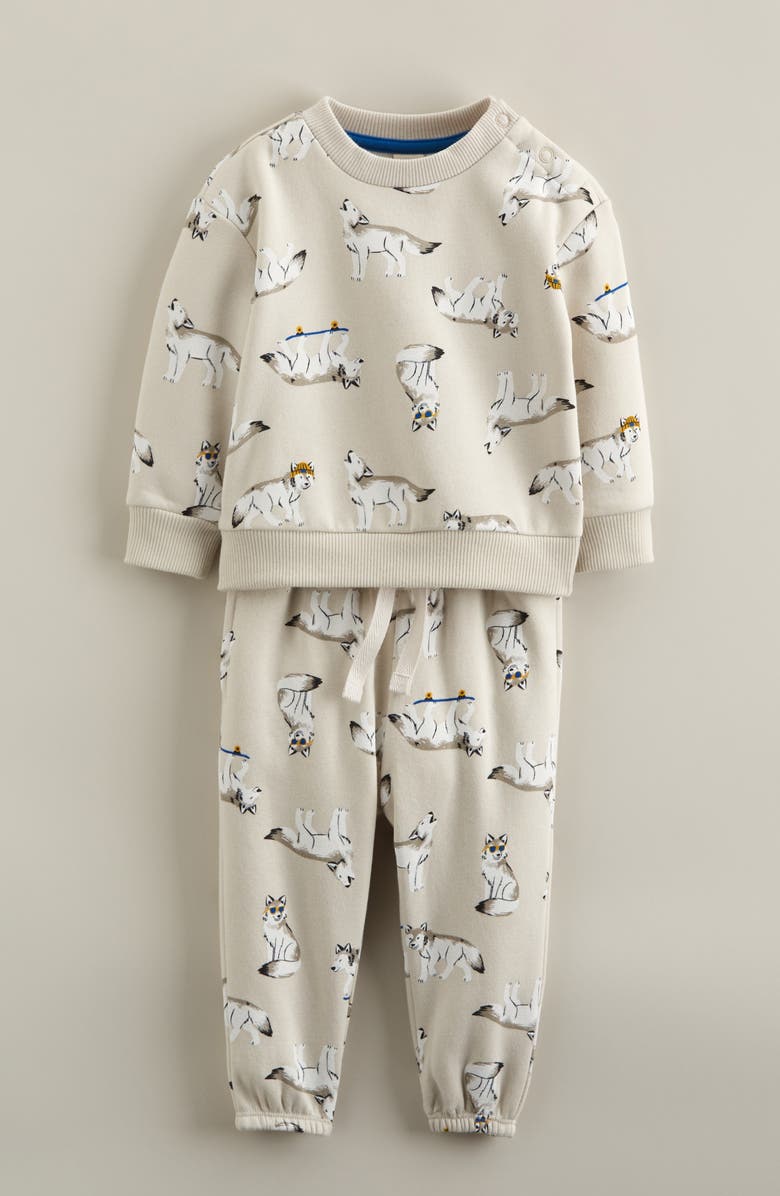 Tucker + Tate Print Fleece Sweatshirt & Sweatpants Set, Main, color, Grey Moonbeam Wolf Pals