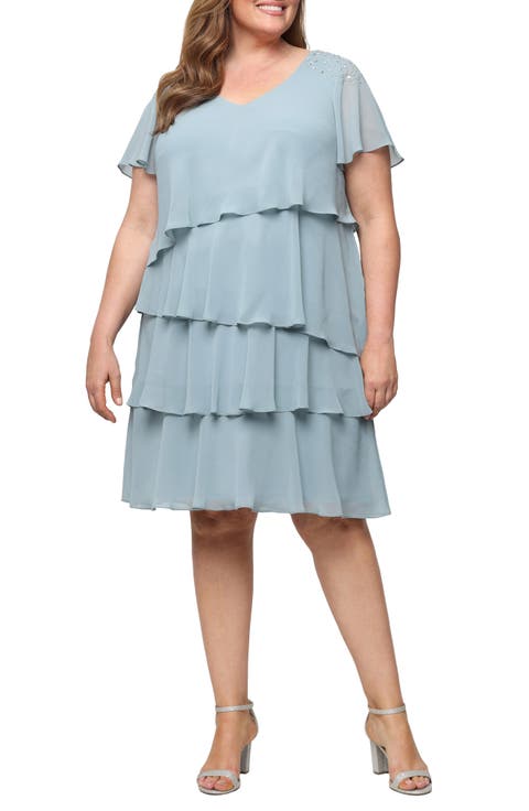 Beaded Tiered Chiffon Dress