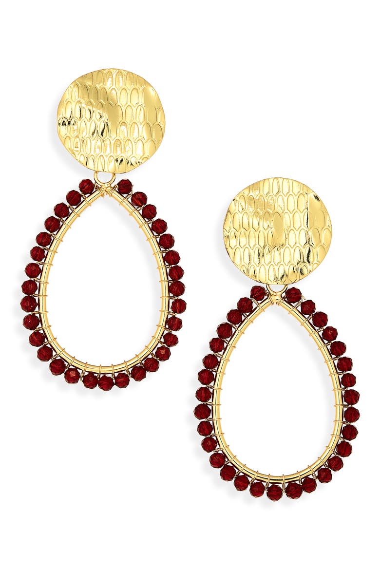 Beaded Teardrop Earrings, Main, color, BURGUNDY