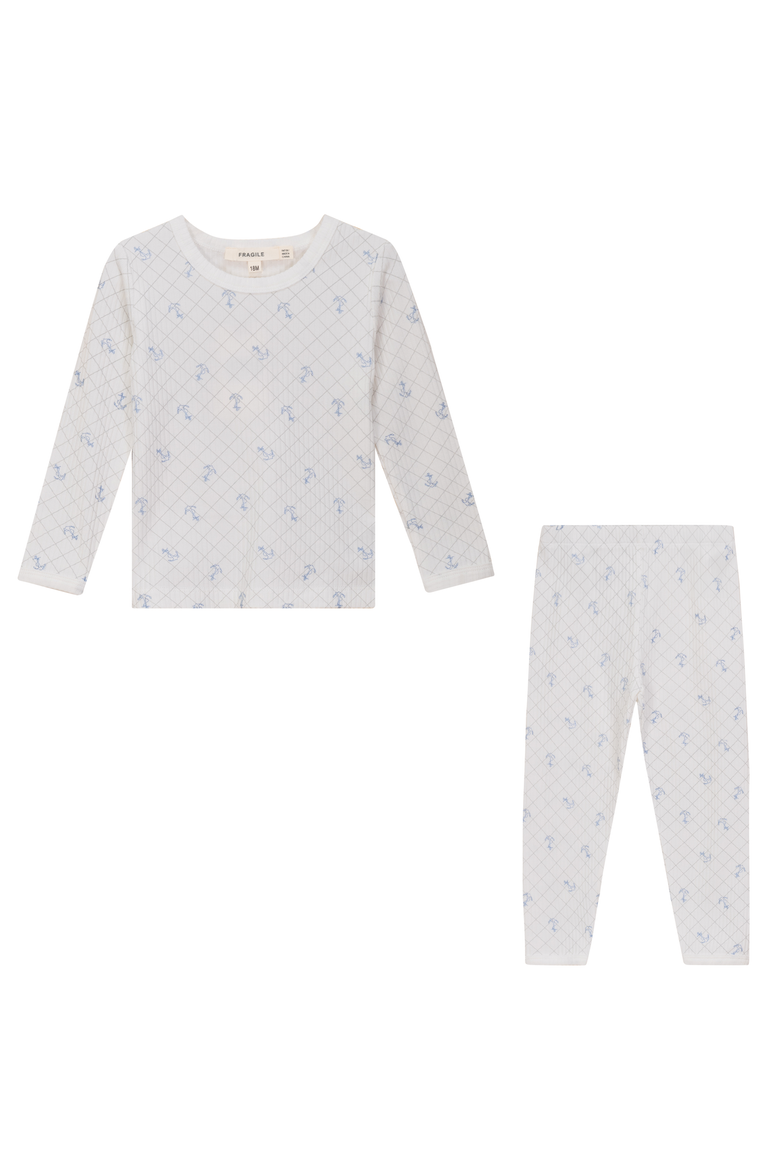 Mesh Print 2 Piece Set Long Sleeve Top & Pants, Main, color, White/River Blue