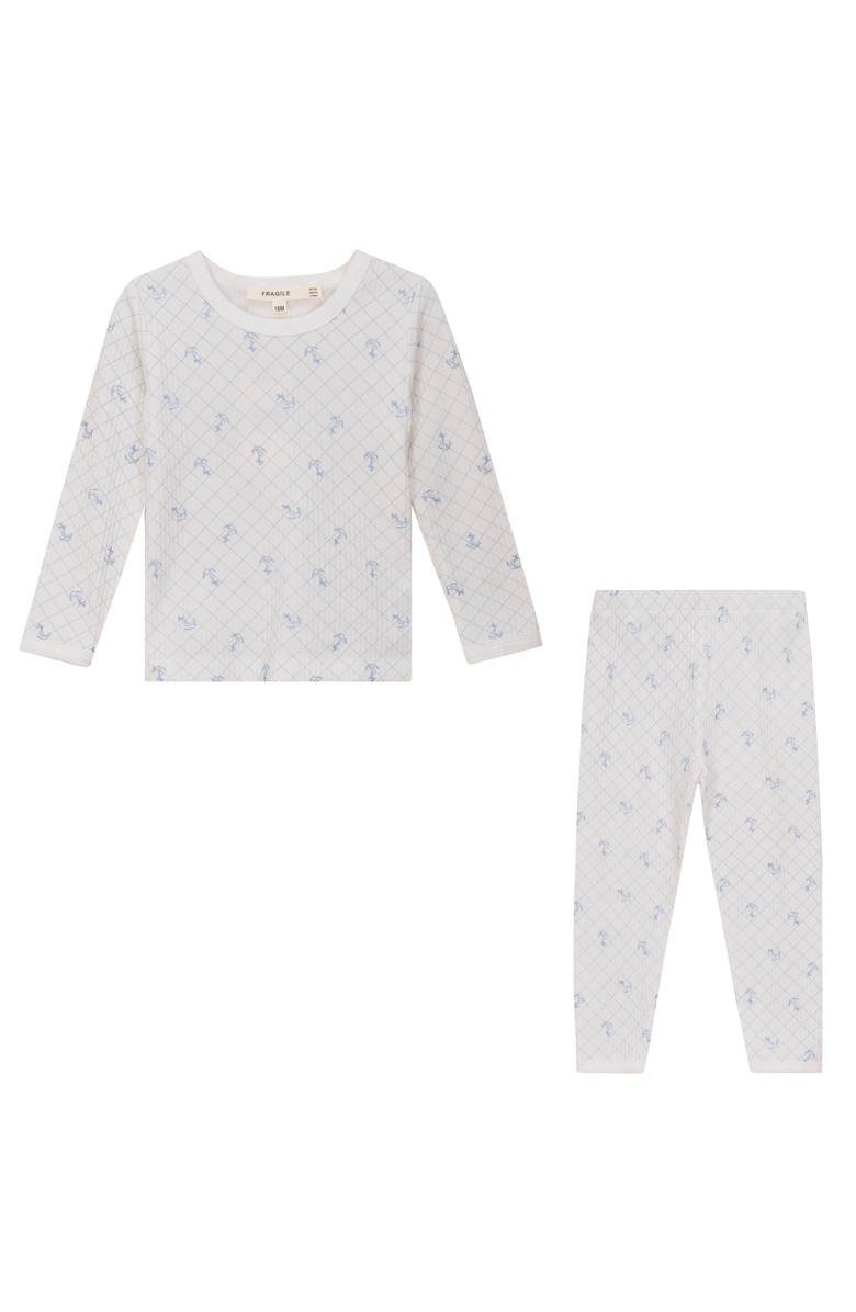 Fragile Mesh Print 2 Piece Set Long Sleeve Top & Pants, Main, color, White/River Blue