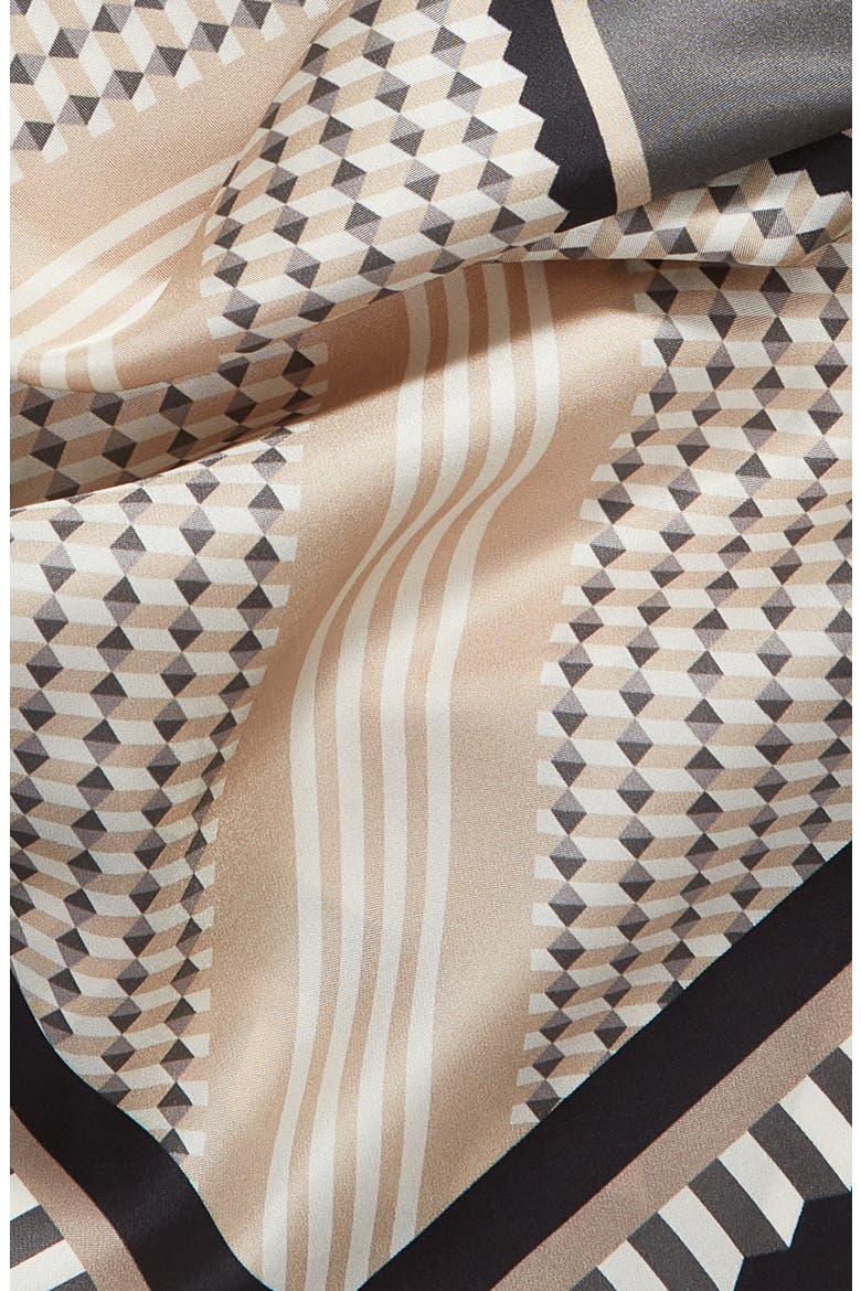 Print Silk Square Scarf, Alternate, color, BLACK ACUTE GEO