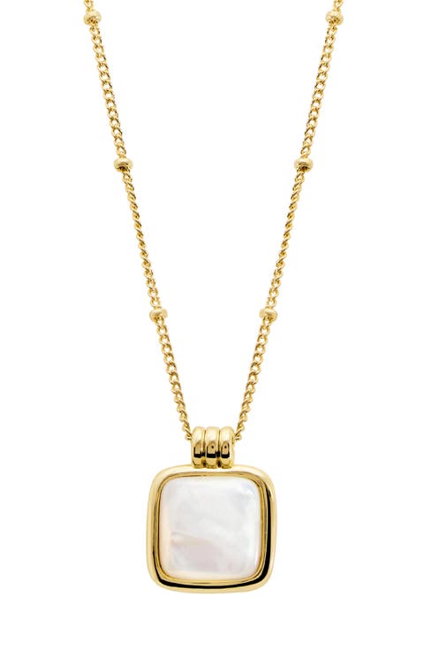 Simulated Pearl Square Pendant Necklace
