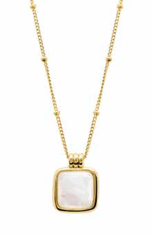 Simulated Pearl Square Pendant Necklace