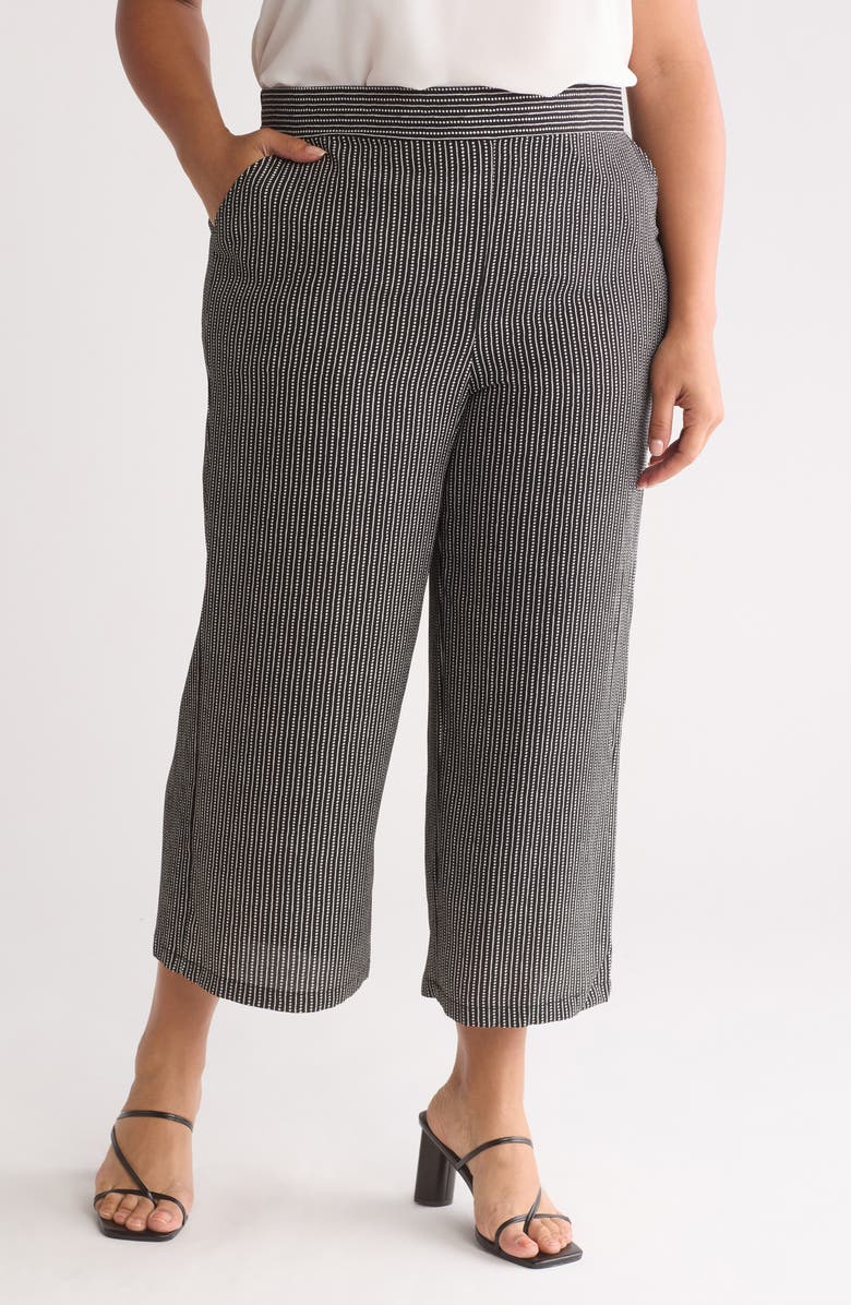 MAX STUDIO Wide Leg Crop Crepe Pants, Main, color, Black Cream Stripe