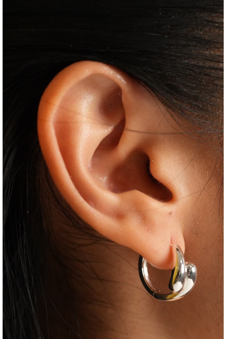 Puffy Huggie Hoop Earrings, Alternate, color, SILVER