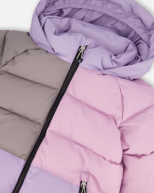 Deux Par Deux Girl Colorblocked Puffy Winter Coat In Gray
