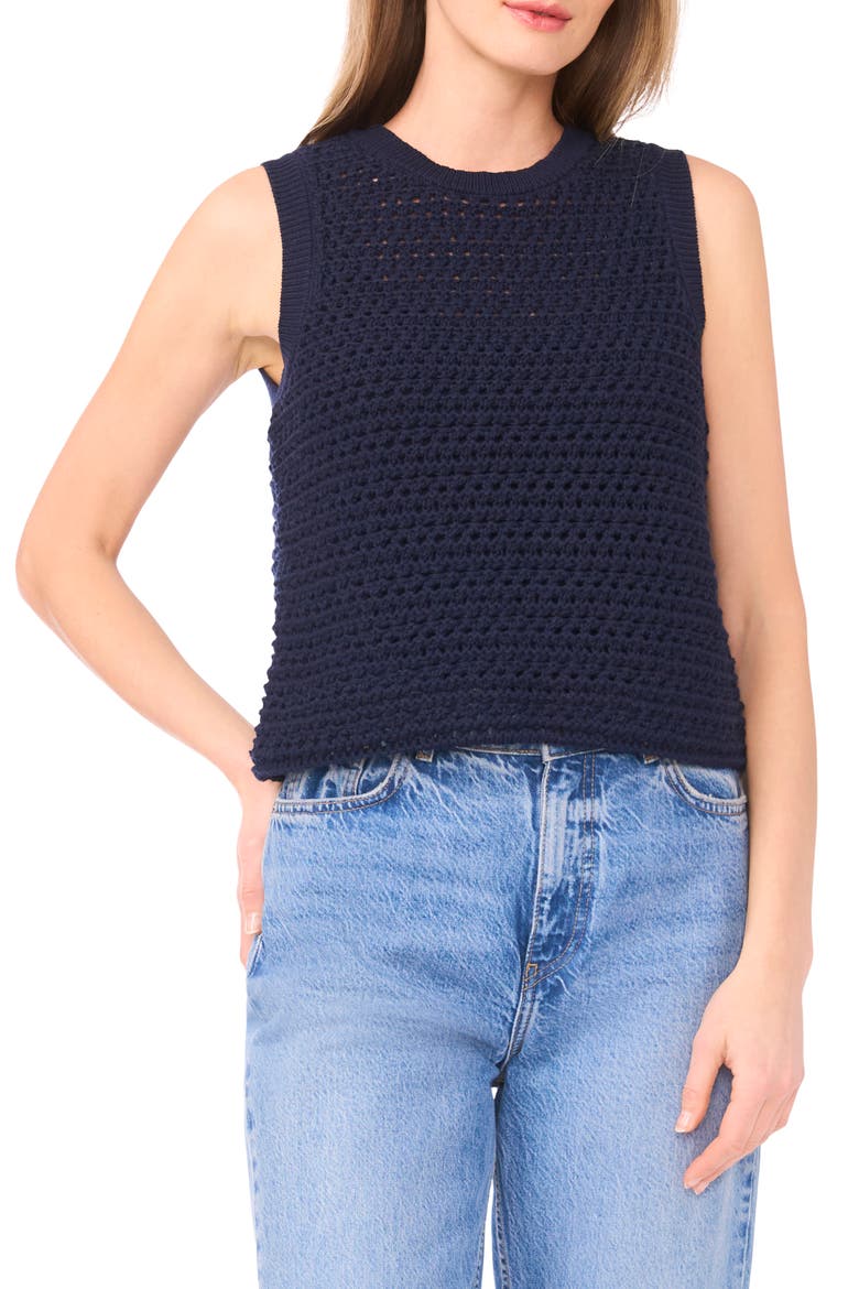 Open Stitch Cotton Blend Sweater Tank, Main, color, CLASSIC NAVY