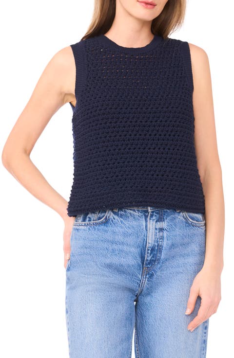 Open Stitch Cotton Blend Sweater Tank