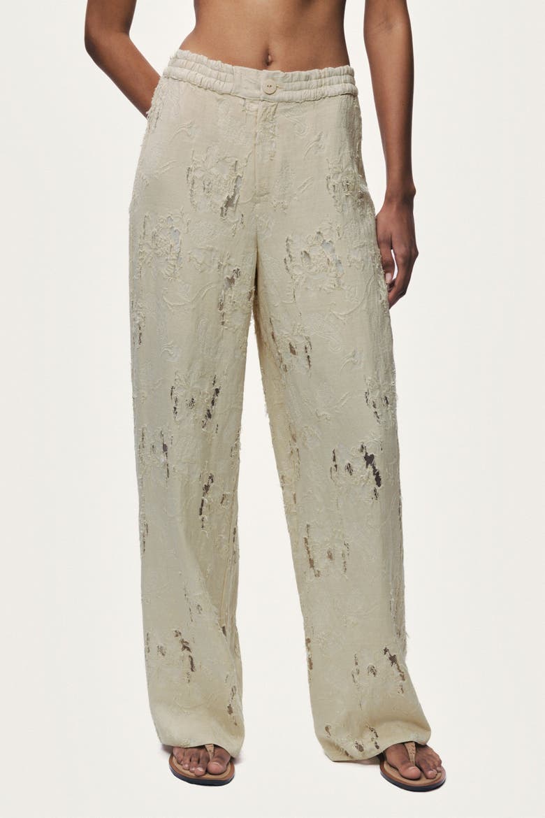 Jacquard Wide Leg Trousers, Alternate, color, Ivory