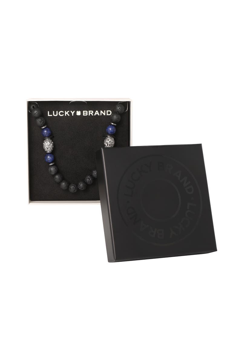 Men's Lava Rock & Lapis Beaded Necklace, Silver-Tone Barrel Accents, 22", Alternate, color, Black