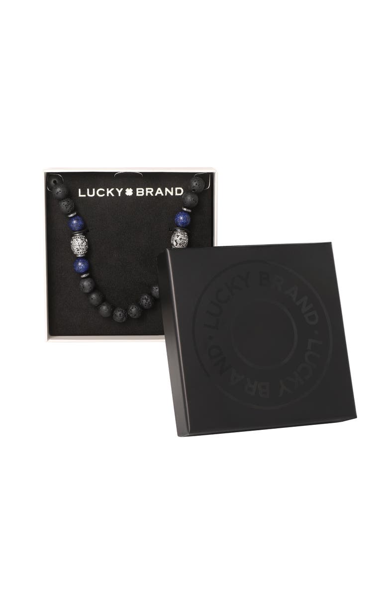 Lucky Brand Men's Lava Rock & Lapis Beaded Necklace, Silver-Tone Barrel Accents, 22", Alternate, color, Black