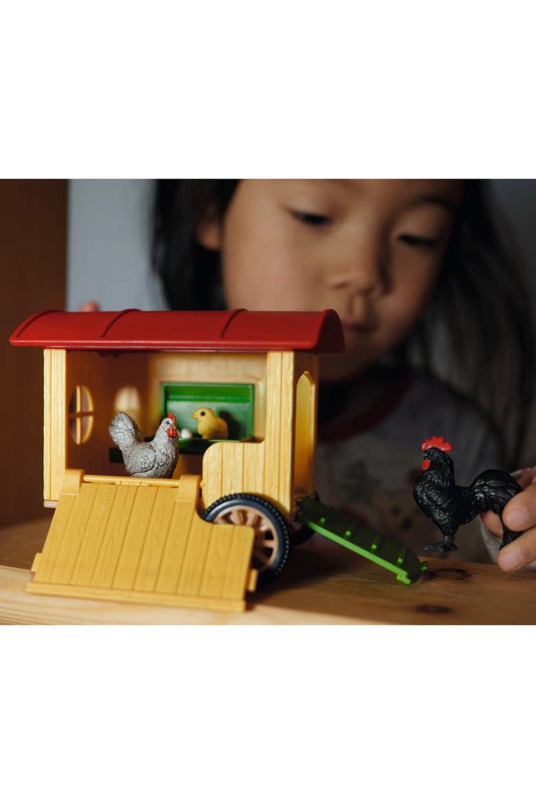 Farm World Mobile Chicken Coop 6 Piece Toy Playset, Alternate, color, Multicolored