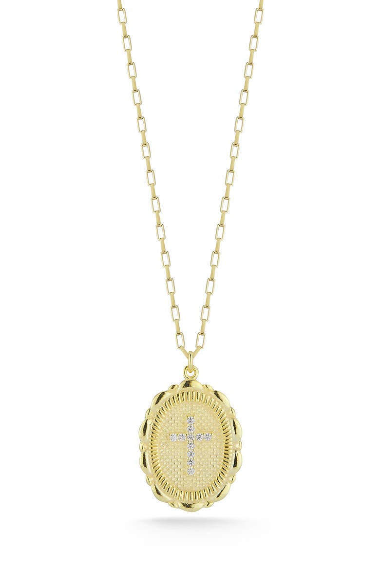 CZ Cross Pendant Necklace, Main, color, GOLD