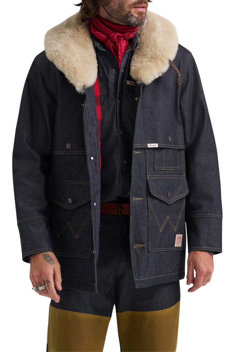 Filson X Wrangler Genuine Shearling Collar Packer Jacket, Main, color, INDIGO