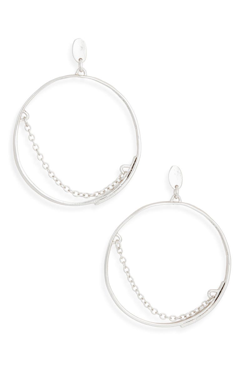 Swing Chain Hoop Drop Earrings, Main, color, SILVER
