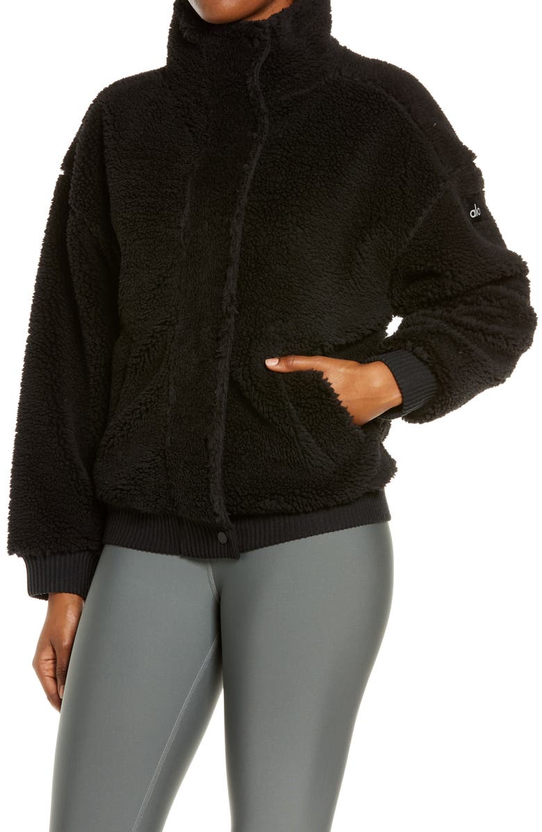 Alo High Pile Fleece Varsity Jacket, Alternate, color,