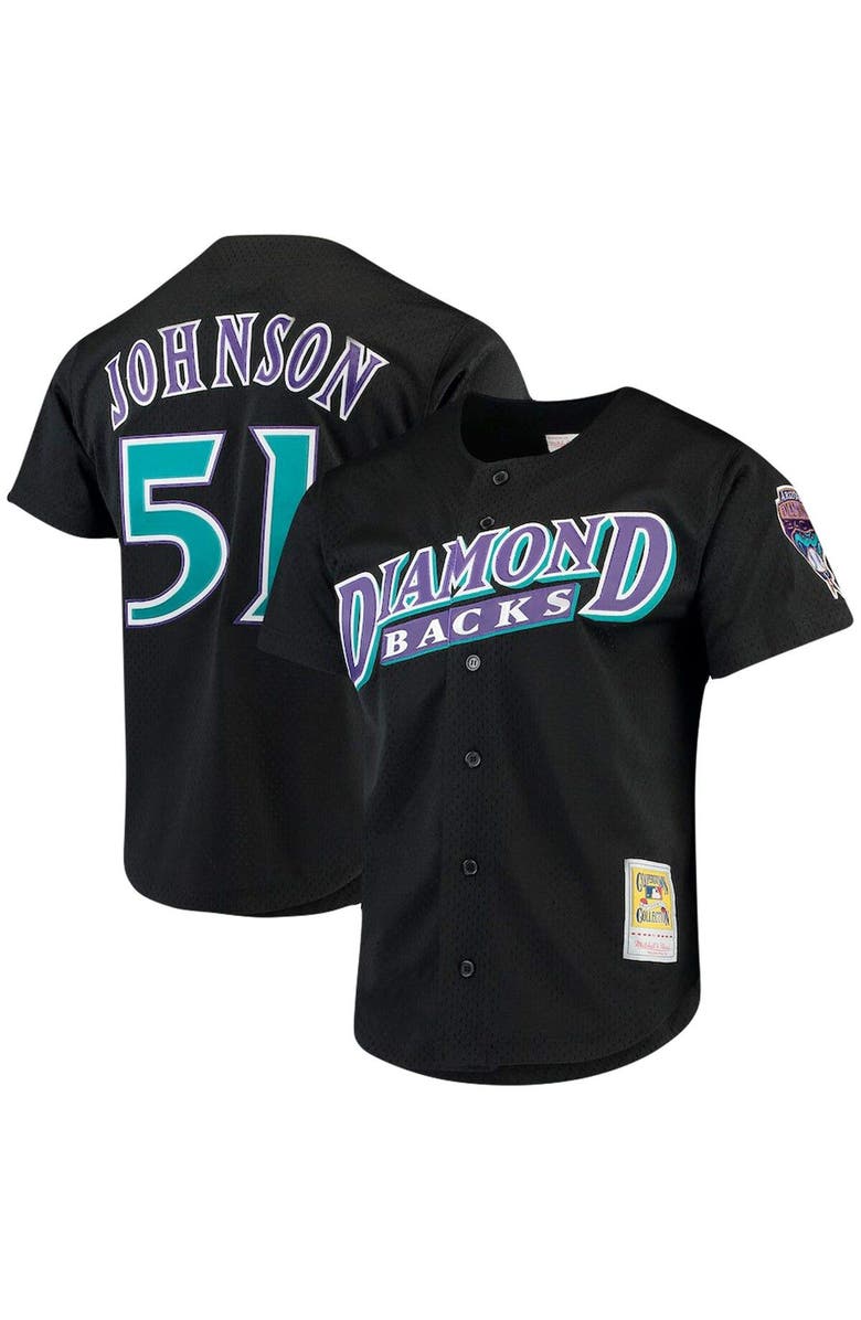 Mitchell & Ness Men's Mitchell & Ness Randy Johnson Black Arizona Diamondbacks Big & Tall Cooperstown Collection Mesh Button-Up Jersey, Main, color, 