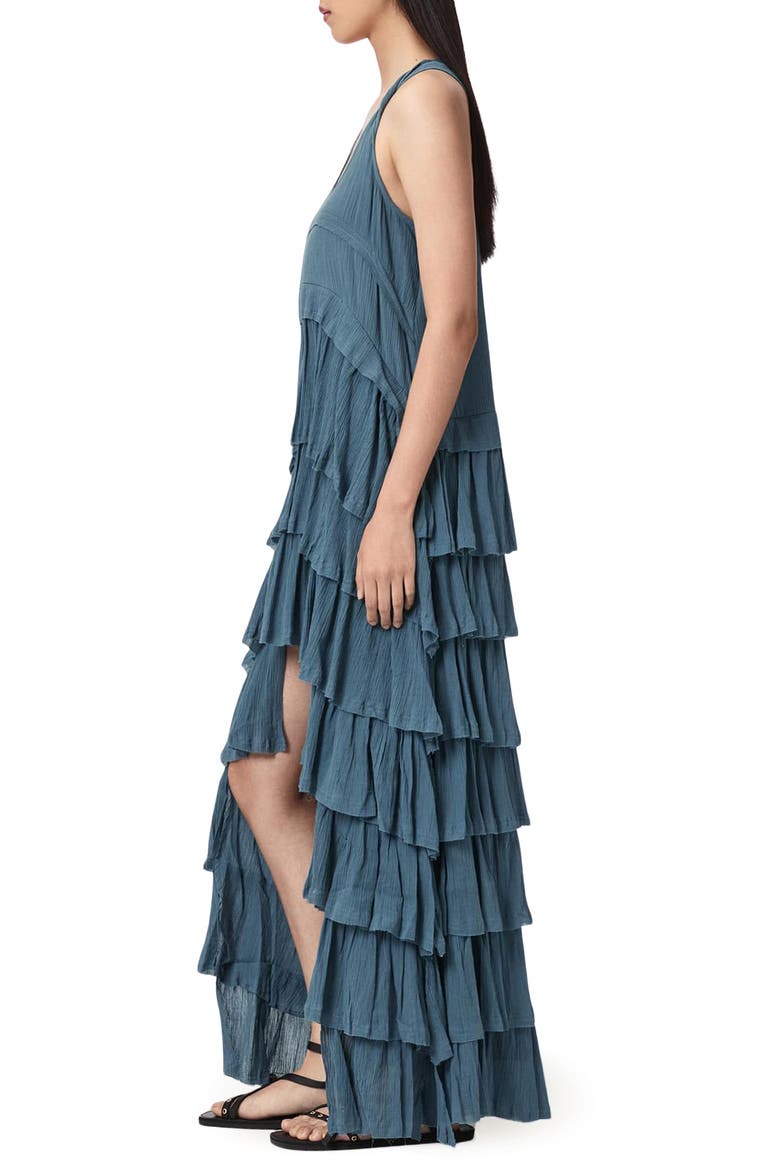 Cavarly High Low Ruffled Cotton Crepe Dress, Alternate, color, CAPTAIN BLUE