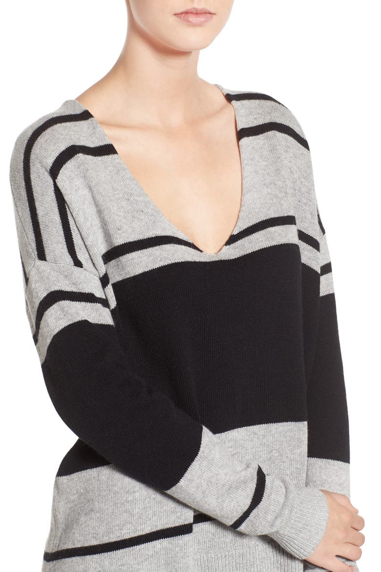 Treasure&Bond Stripe Pullover Sweater, Alternate, color, GREY HEATHER BLACK