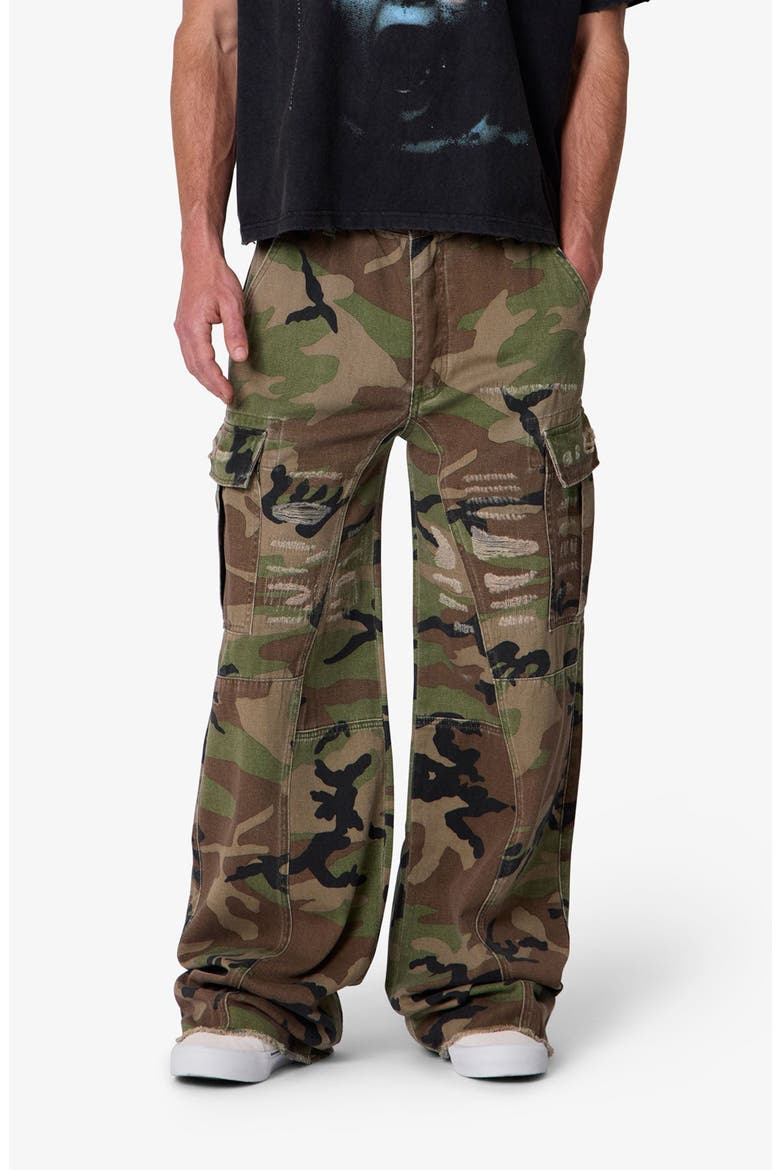 Distressed Wide Leg Camo Cargo Pants, Alternate, color, CAMO