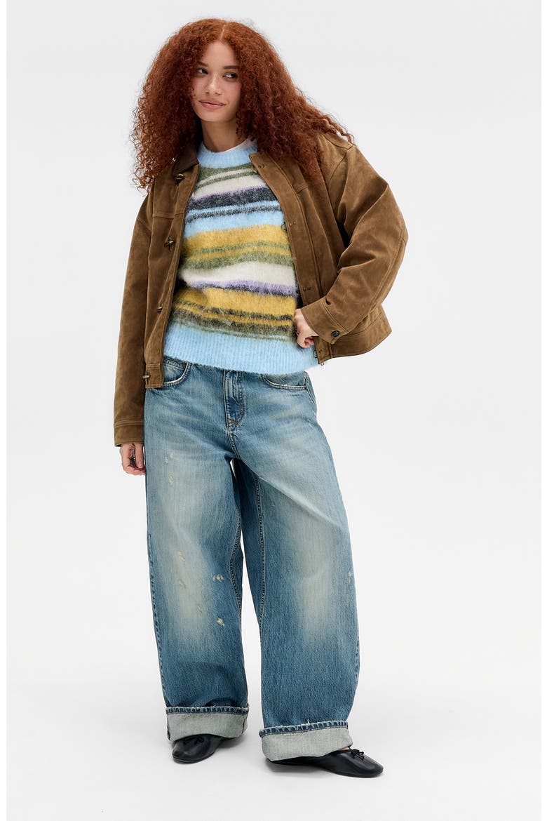 Clasp Faux Suede Jacket, Alternate, color, BROWN