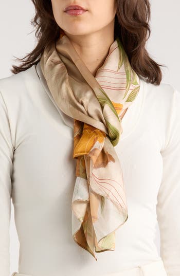 La Fiorentina Floral Print Silk Scarf In Brown