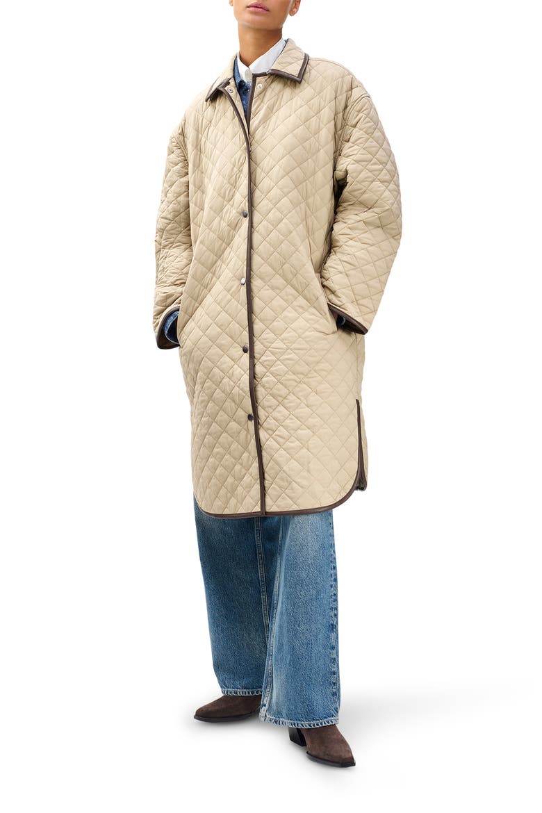 Kelly Oversize Faux Leather Trim Quilted Jacket, Alternate, color, TAN