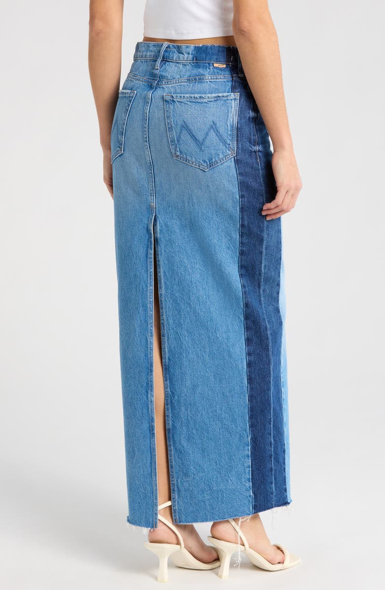 MOTHER The Flagpole Raw Hem Denim Maxi Skirt, Alternate, color, Double Stacked