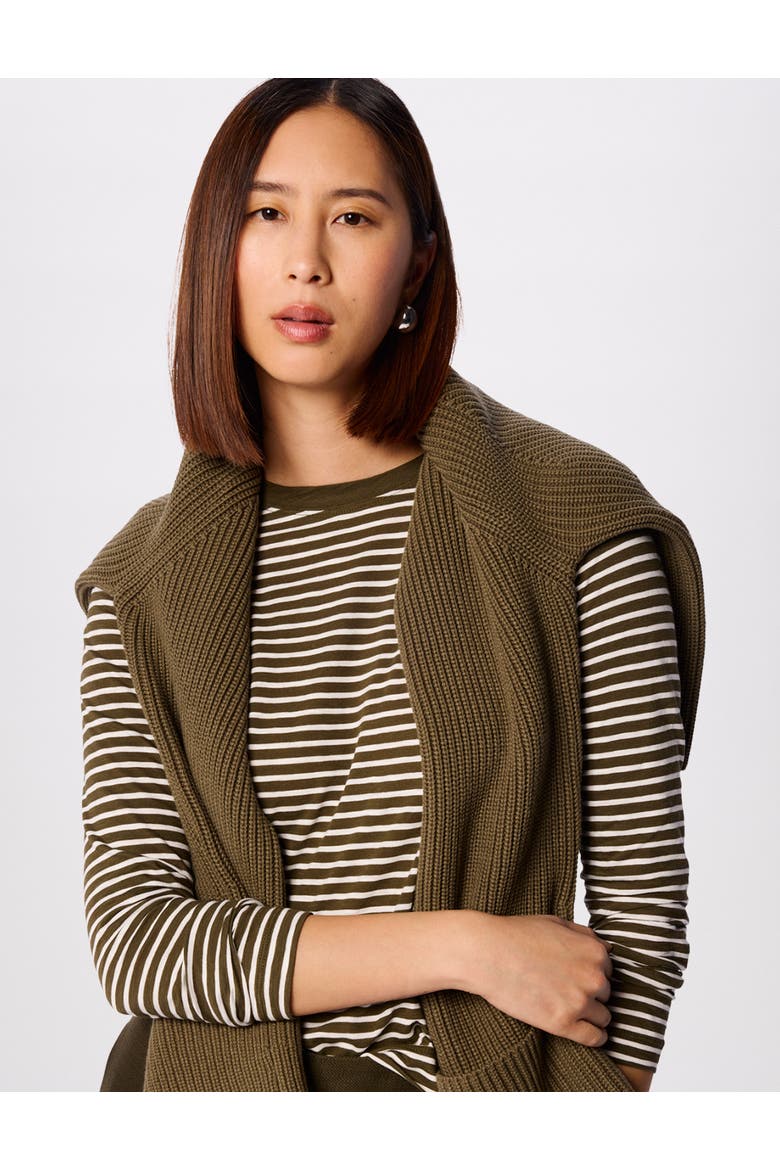 Stripe Crew Neck Pocket Top, Alternate, color, Khaki/Multi