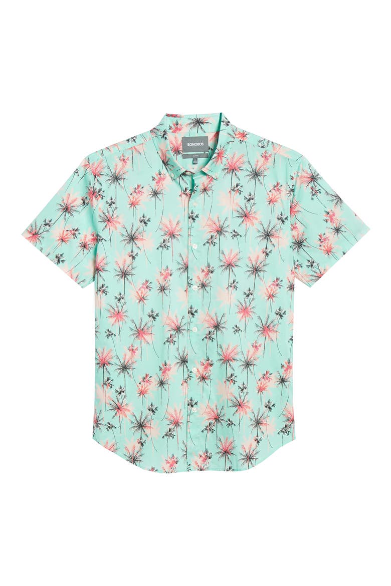 Riviera Slim Fit Palm Print Shirt, Alternate, color, PALM TREES AQUA