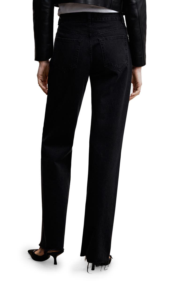 MANGO Fray Hem Wide Leg Jeans, Alternate, color, Black Denim