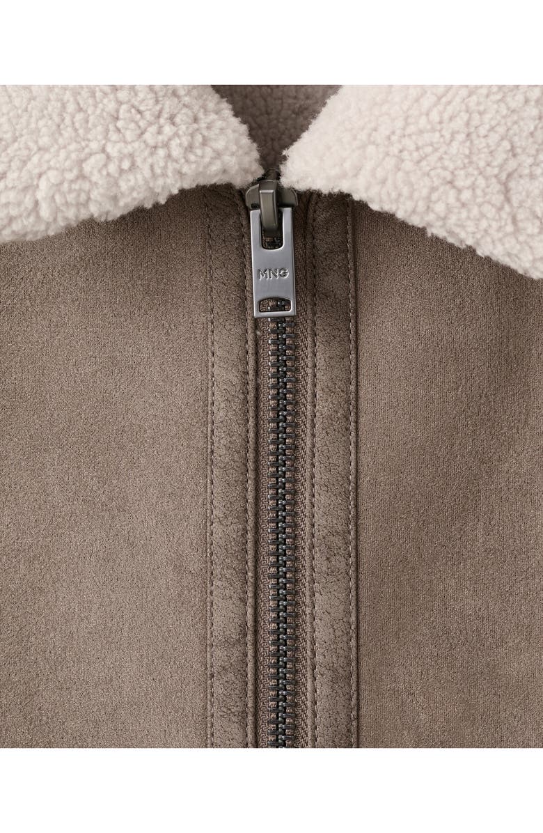 MANGO Faux Suede Jacket with Faux Shearling Lining, Alternate, color, 