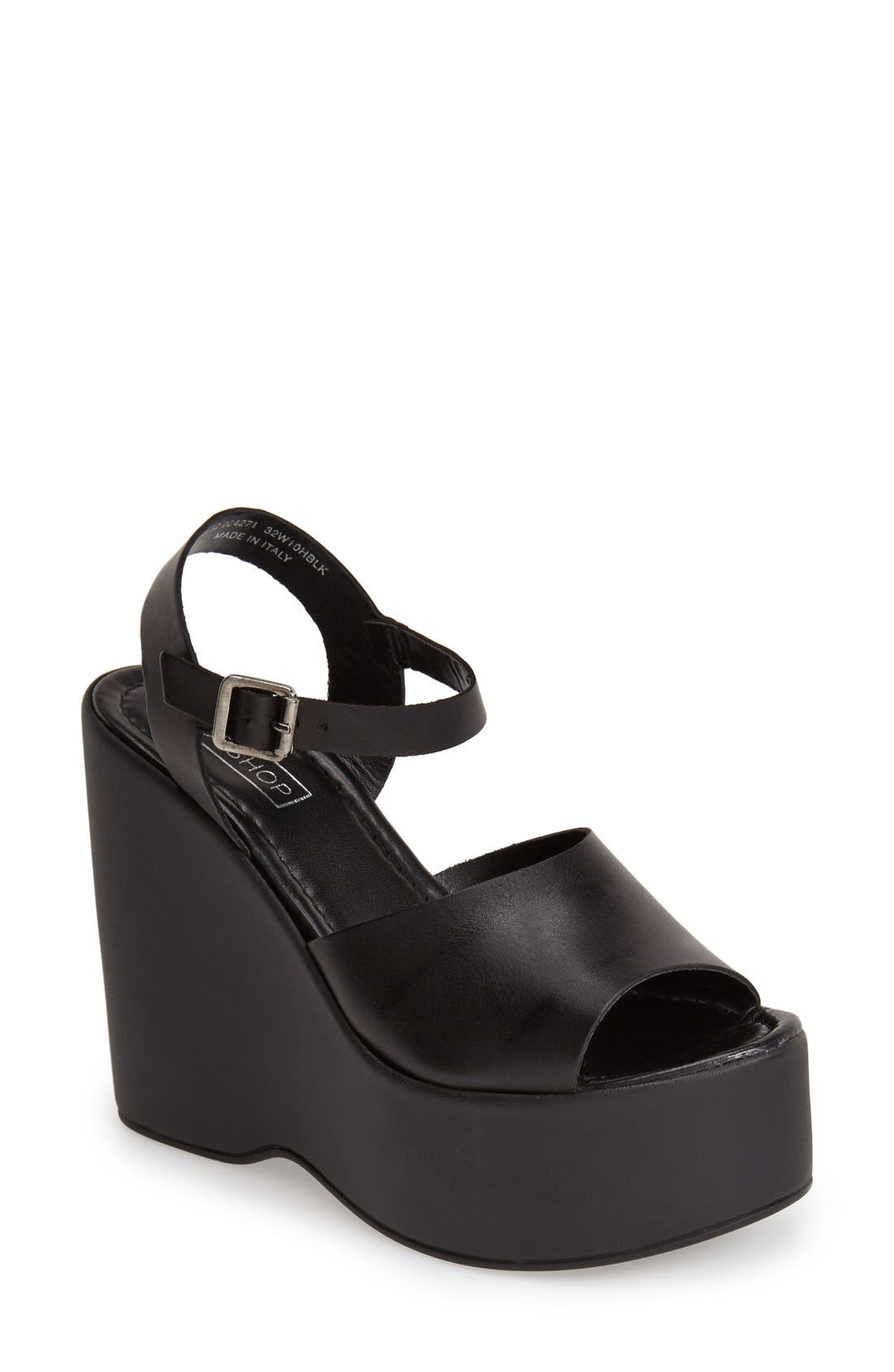 'Wallflower' Wedge Sandal, Main, color, BLACK