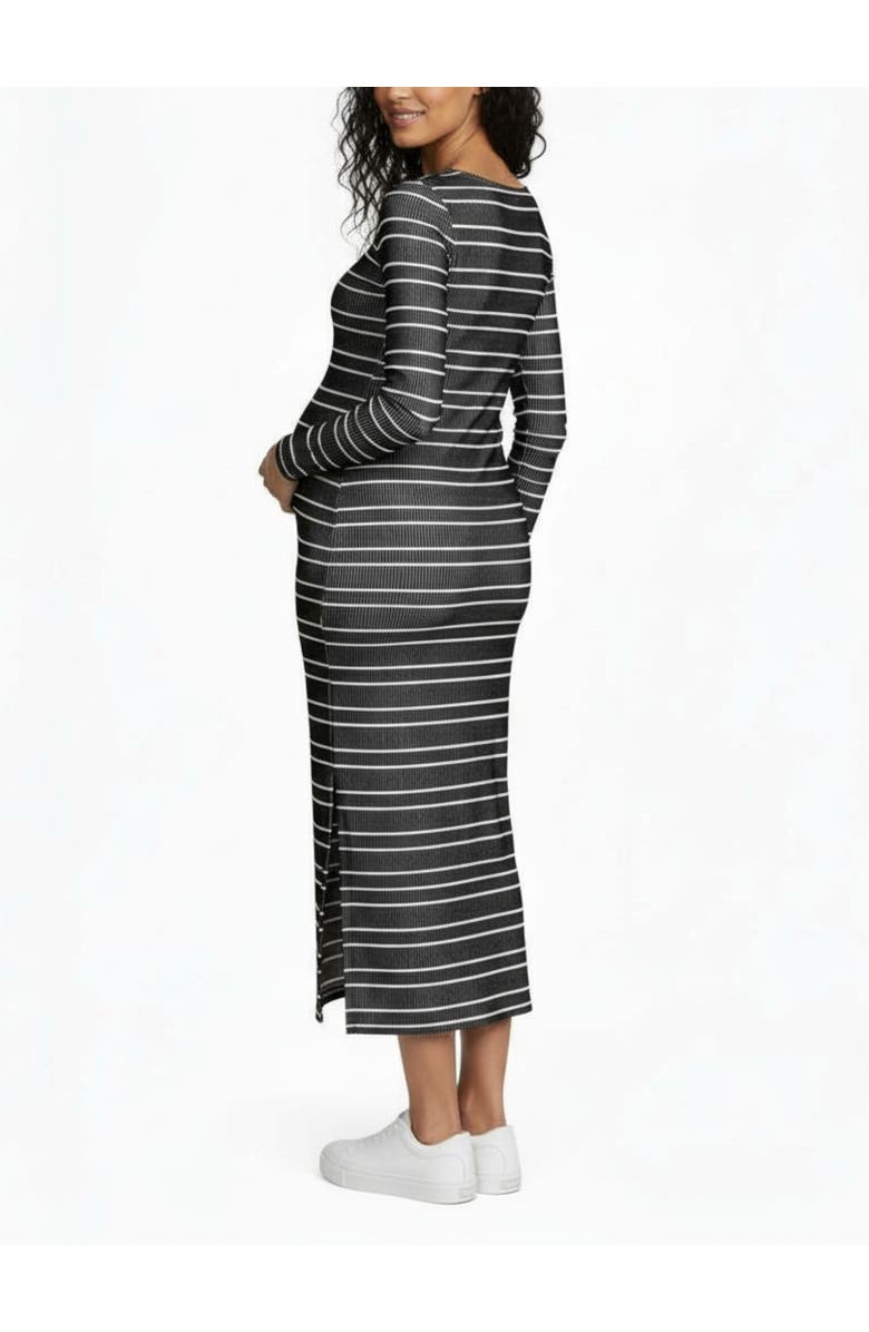 MOTHERHOOD MATERNITY Square Neck Rib Knit Long Sleeve Bodycon Maxi Dress, Alternate, color, Black & White Stripes