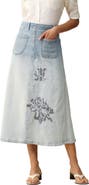 Bayeas Caius Faux Pearl & Embroidery Detail Ombré Denim Skirt