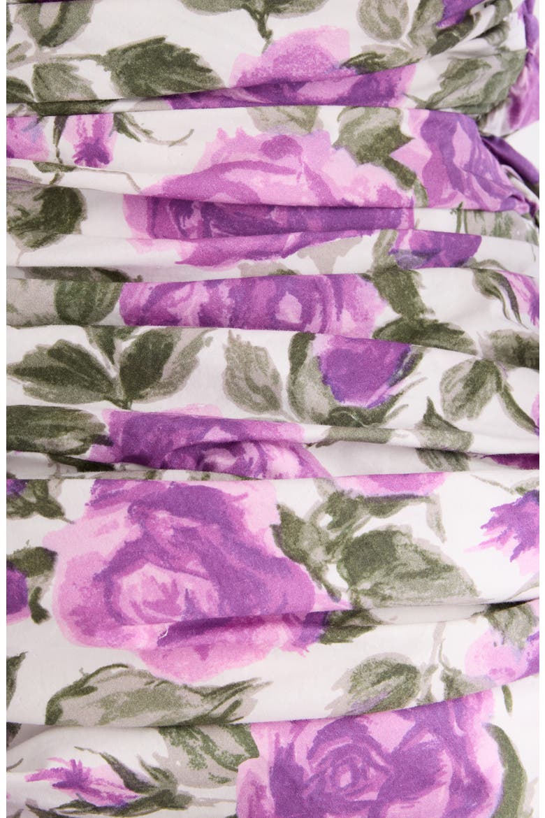 Roses Print Organic Cotton Poplin Dress, Alternate, color, WHITE - PURPLE