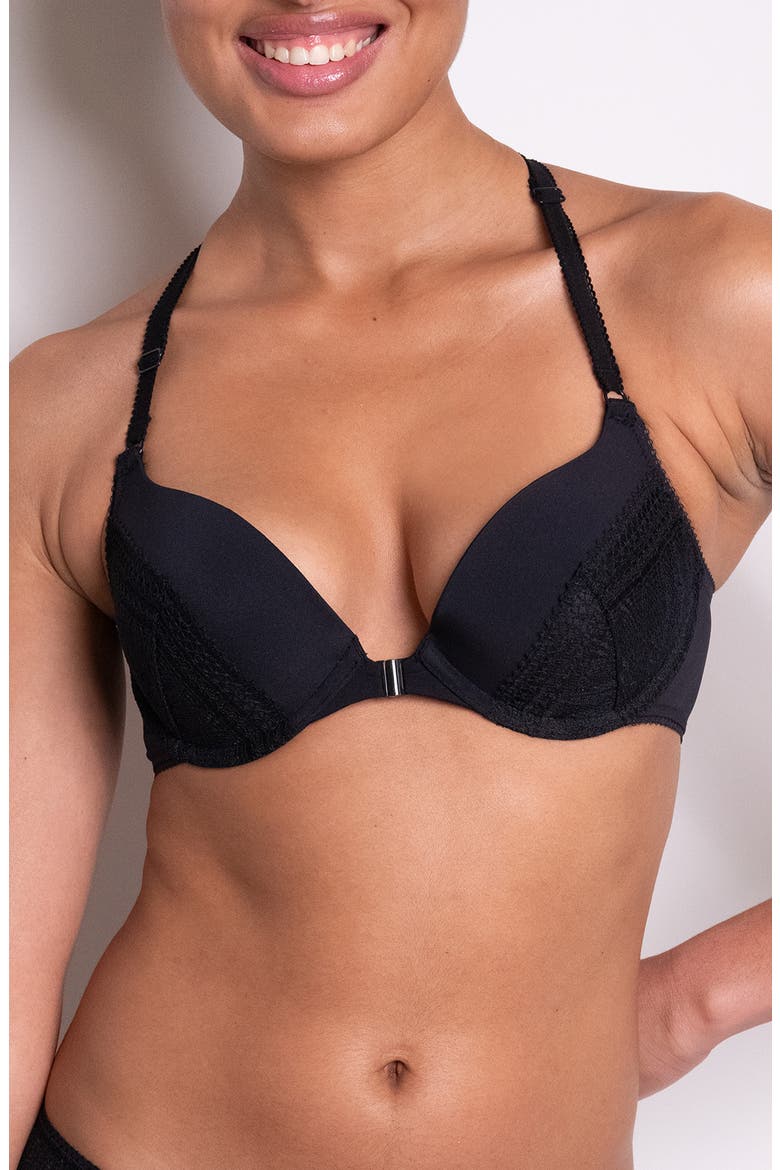 Leila Underwire T-Back Push-Up Bra, Main, color, BLACK