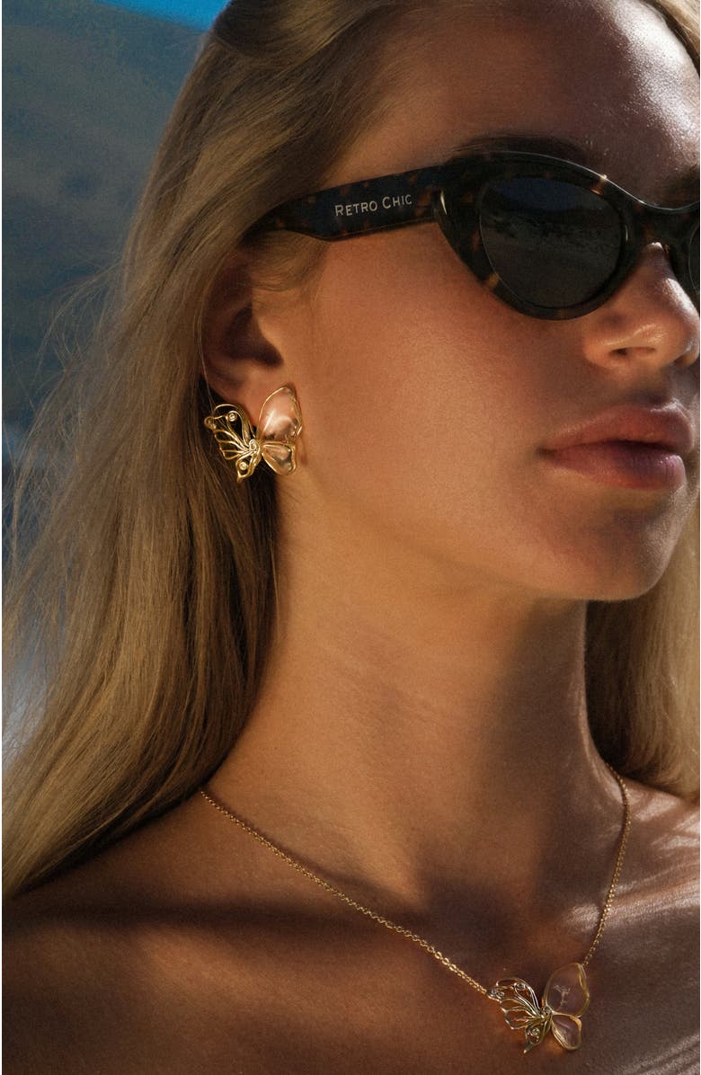 RETRO CHIC Butterfly Serenade Necklace, Alternate, color, Gold & White