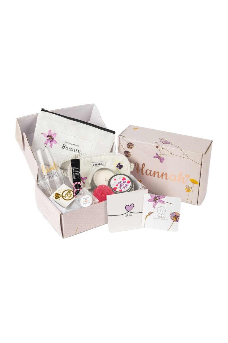 Bridal Shower Gift, Bridesmaids Gift Box, Natural Spa Gift Set, Main, color, White with pastel labels