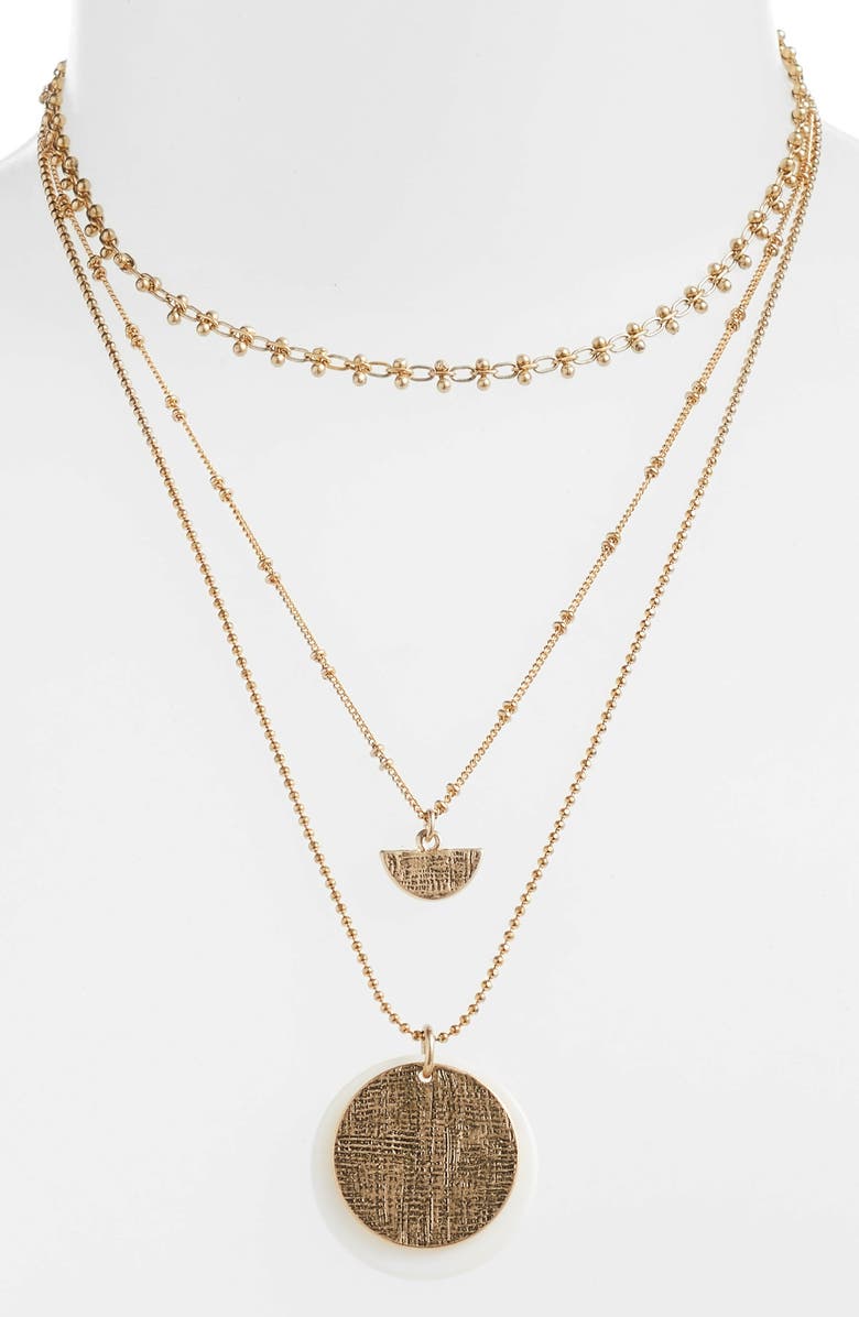 Treasure & Bond Etched Pendant Layered Necklace, Main, color,