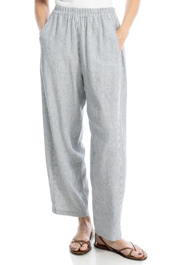 MAX STUDIO MAX STUDIO STRIPE LINEN BLEND BARREL PANTS