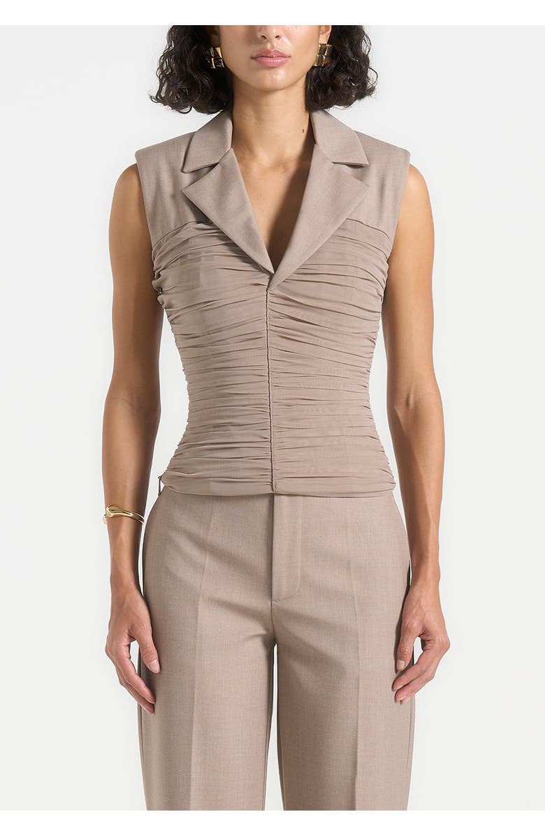Manière De Voir Thea Mesh Ruched Waistcoat, Alternate, color, Mushroom