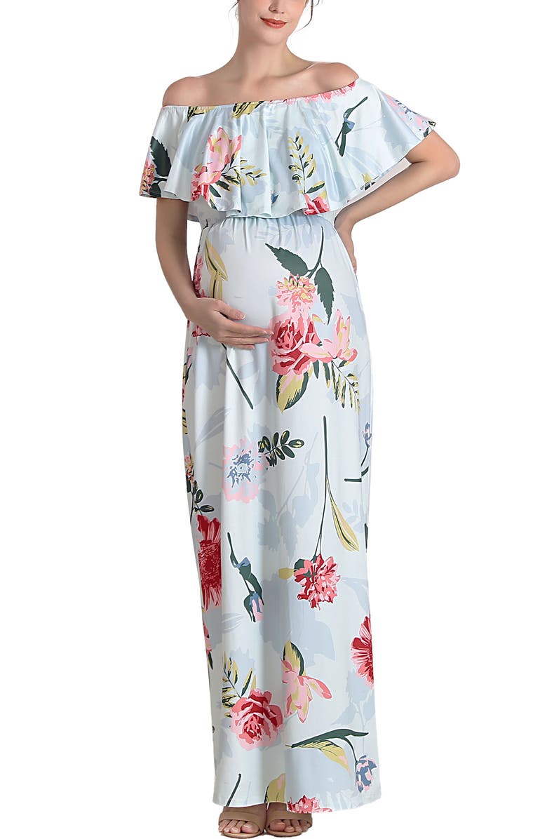 Kimi & Kai Deya Off the Shoulder Maternity/Nursing Maxi Dress, Main, color, 