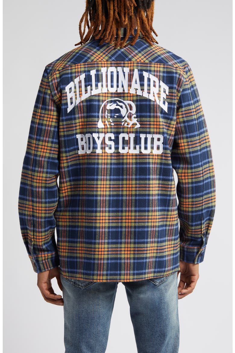 Contact Plaid Logo Appliqué Flannel Overshirt, Alternate, color, MARITIME