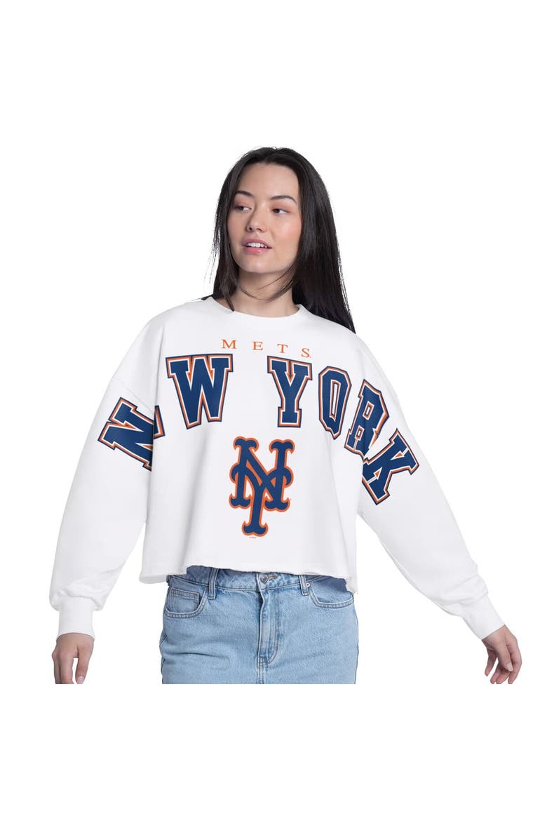 Women's G-III 4Her by Carl Banks White New York Mets Bleachers Cropped Pullover Sweatshirt, Main, color, White