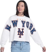 G-III 4HER BY CARL BANKS Women's G-III 4Her by Carl Banks White New York Mets Bleachers Cropped Pullover Sweatshirt
