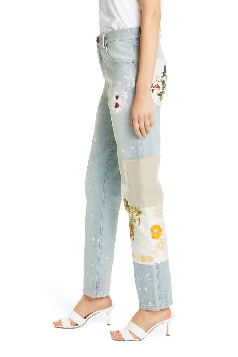 Patchwork & Paint Splatter Slim Straight Leg Jeans, Alternate, color, INDIGO