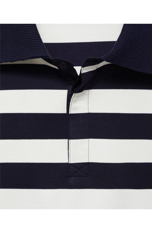 Mango Striped Polo Neck Sweatshirt Dark Navy In Blue